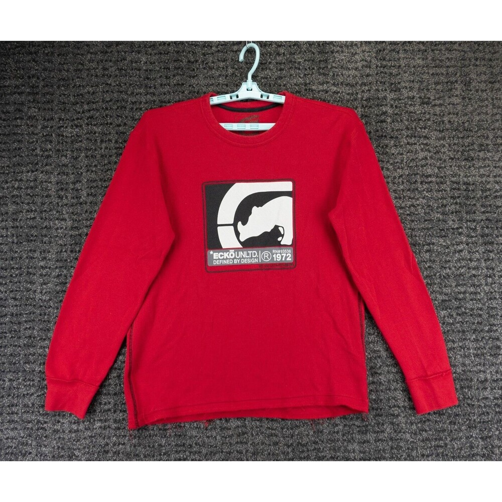 Ecko Unltd Thermal Shirt Mens XL Red Waffle Knit Cotton Top T-Shirt Logo Graphic